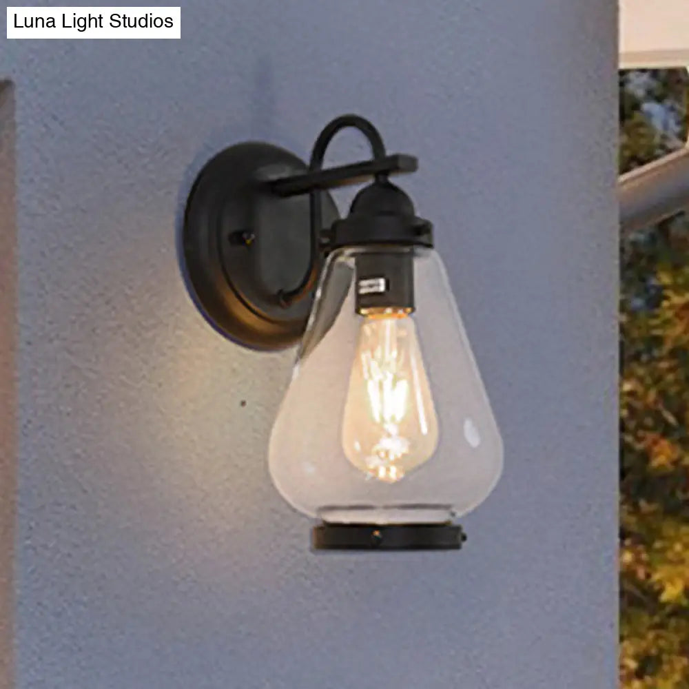 Modern Black Glass Sconce Light: 1-Light Industrial Wall Lamp For Porch