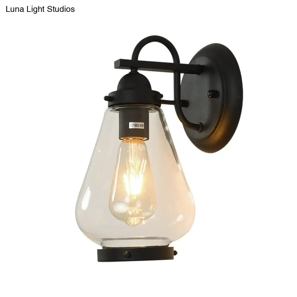 Modern Black Glass Sconce Light: 1-Light Industrial Wall Lamp For Porch