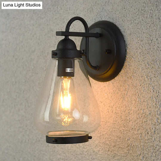 Modern Black Glass Sconce Light: 1-Light Industrial Wall Lamp For Porch