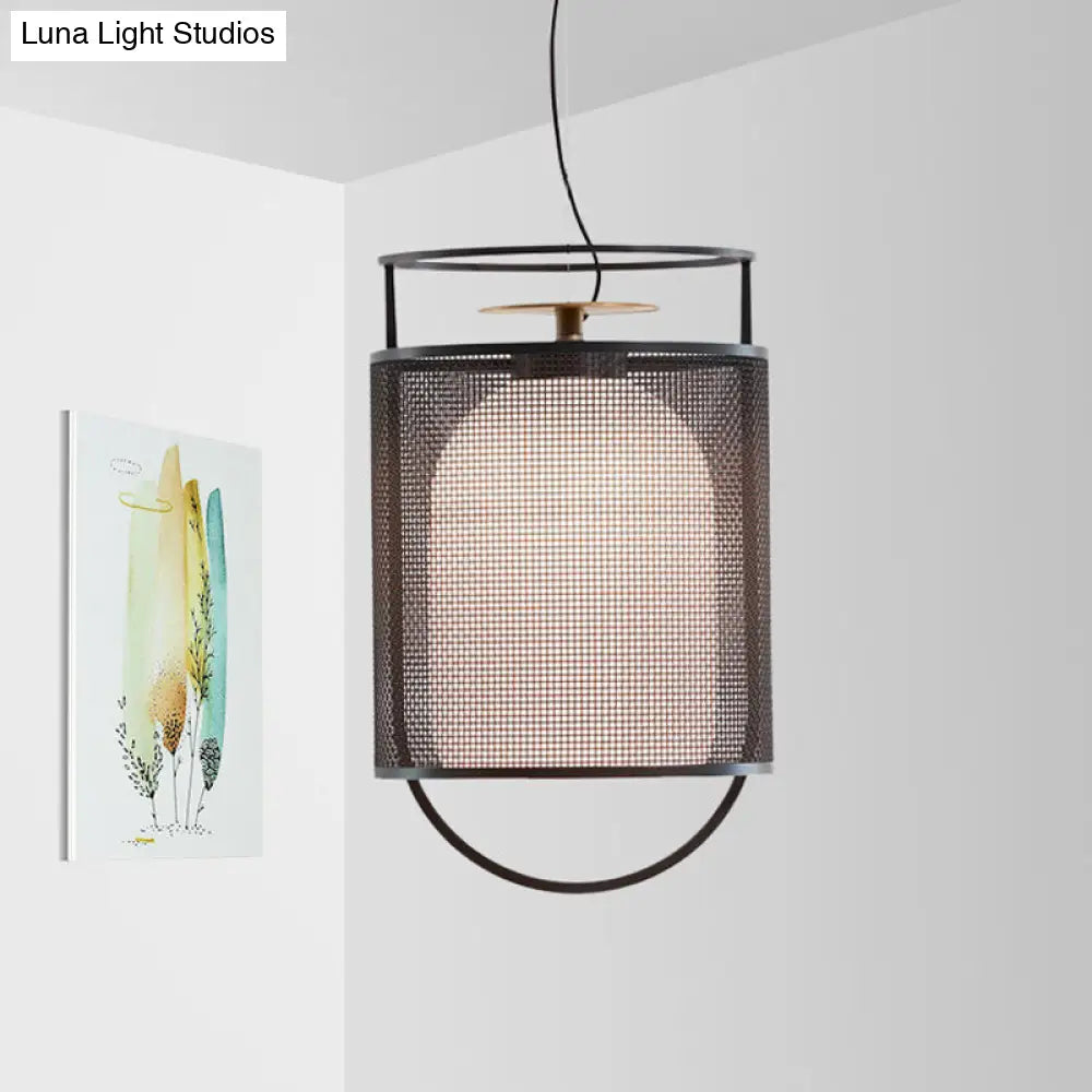 Modern Black Half Capsule Drop Pendant Ceiling Light With Single Milk Glass Shade And Mesh Screen