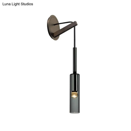 Modern Black Glass Stairway Sconce Light - 1-Light Wall Mount Lamp With Suspended Cord