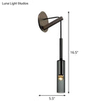 Modern Black Glass Stairway Sconce Light - 1-Light Wall Mount Lamp With Suspended Cord