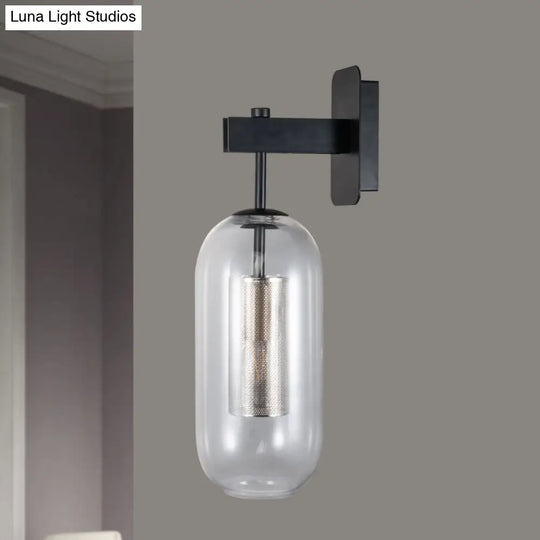 Modern Black Glass Wall Light Sconce - Single Pill Shape Design