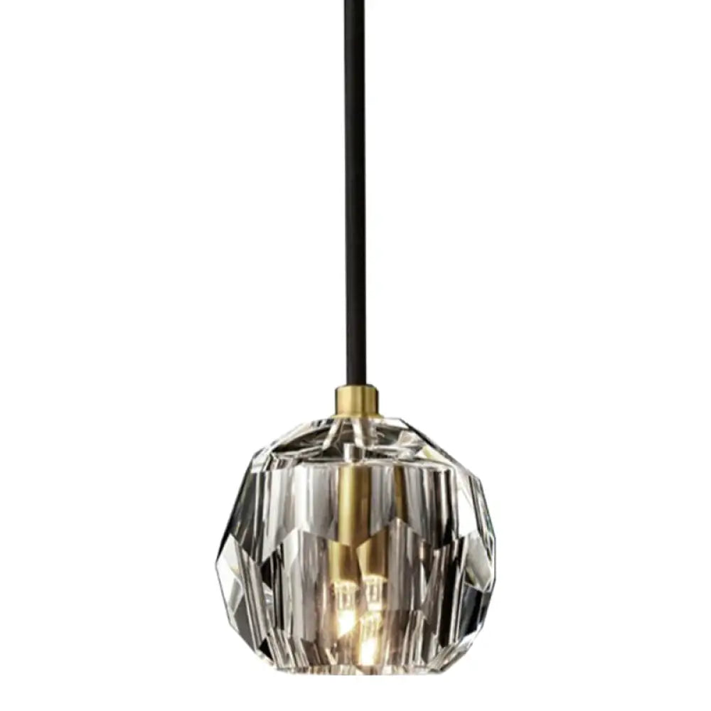 Modern Black Globe Led Crystal Pendant Light / Natural