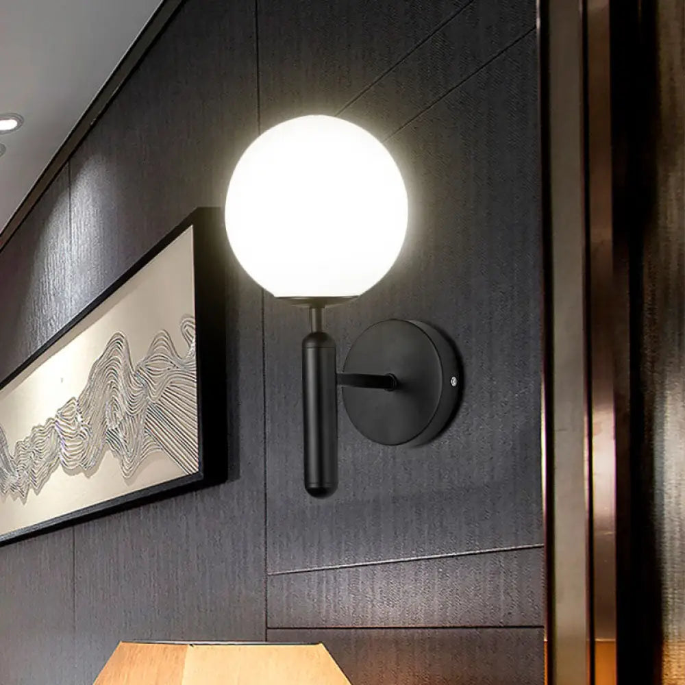 Modern Black Globe Wall Sconce - Clear Textured Glass Light For Bedroom