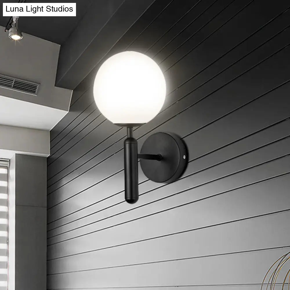 Modern Black Globe Wall Sconce - Clear Textured Glass Light For Bedroom