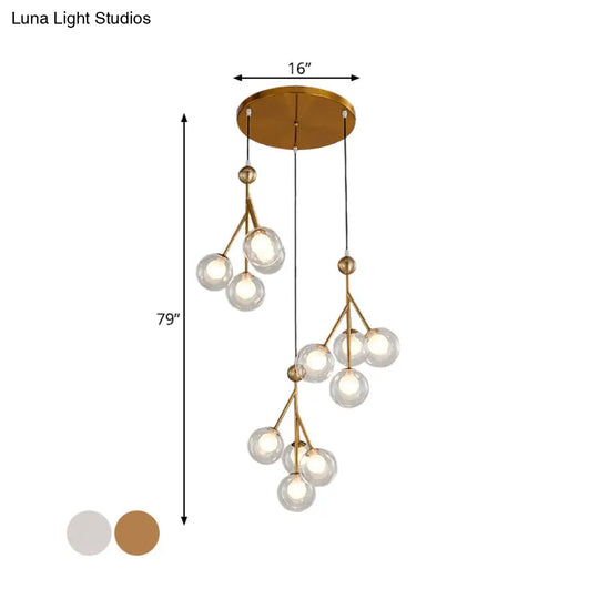 Modern Black/Gold 12-Bulb Multi-Light Pendant Led Hanging Lamp With Clear/Amber/Smoke Gray Glass