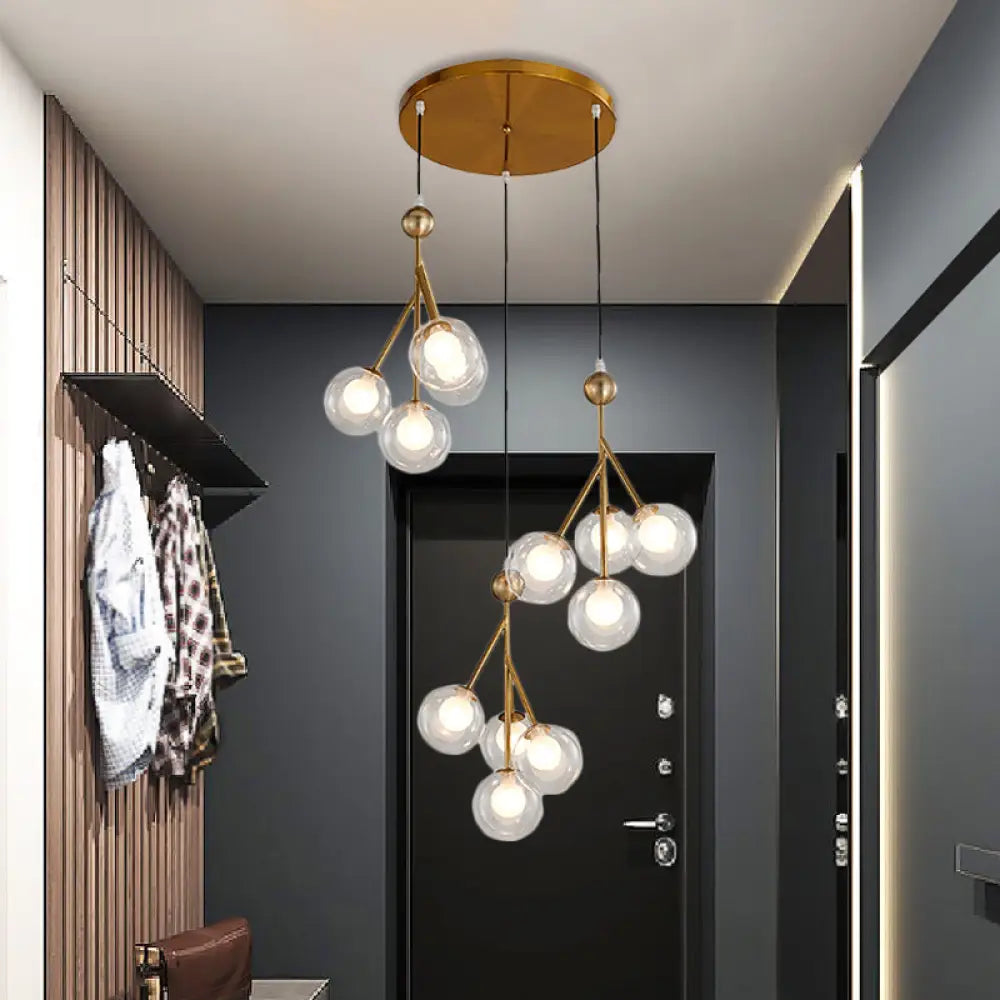 Modern Black/Gold 12-Bulb Multi-Light Pendant Led Hanging Lamp With Clear/Amber/Smoke Gray Glass