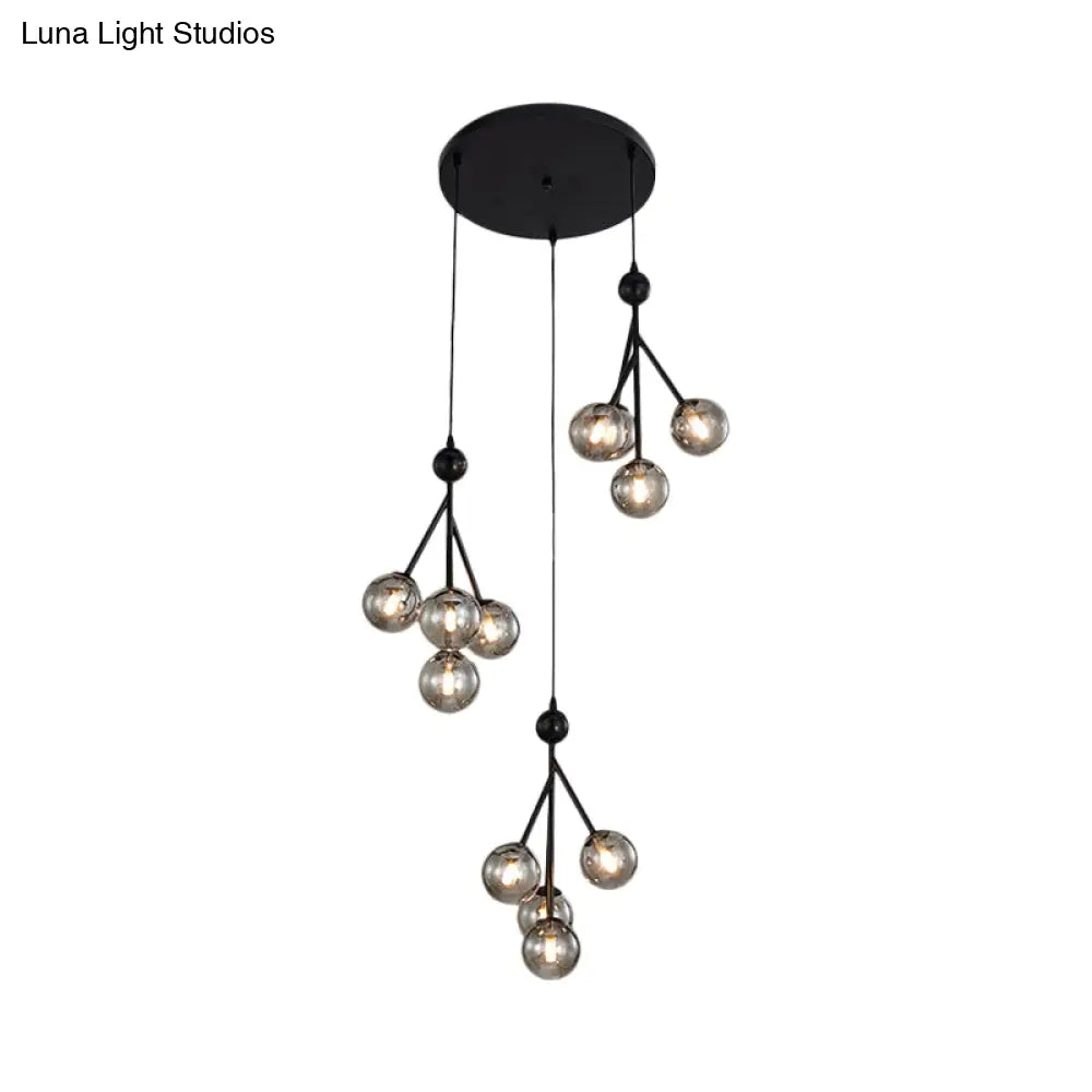 Modern Black/Gold 12-Bulb Multi-Light Pendant Led Hanging Lamp With Clear/Amber/Smoke Gray Glass