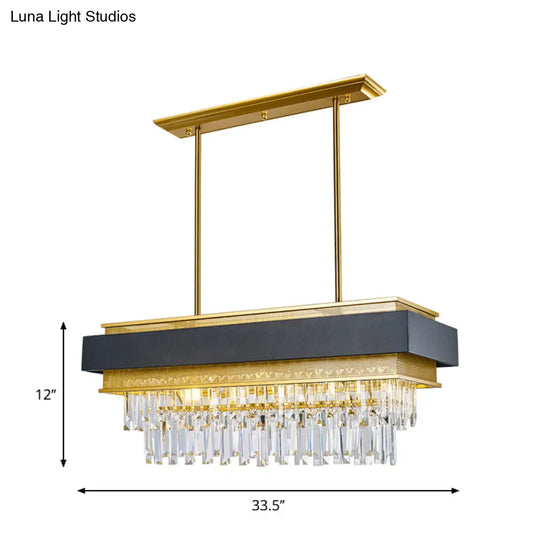 Modern Black/Gold 5-Head Rectangular Hanging Light With Clear Crystal Prisms - Island Lamp