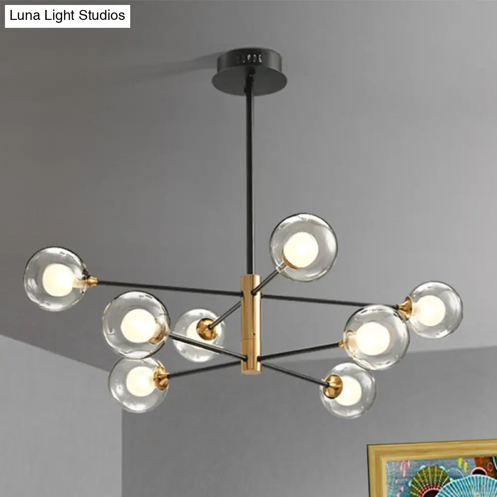 Modern Black & Gold 8-Light Pendant Chandelier With Clear Glass - Ball Living Room Hanging Lighting