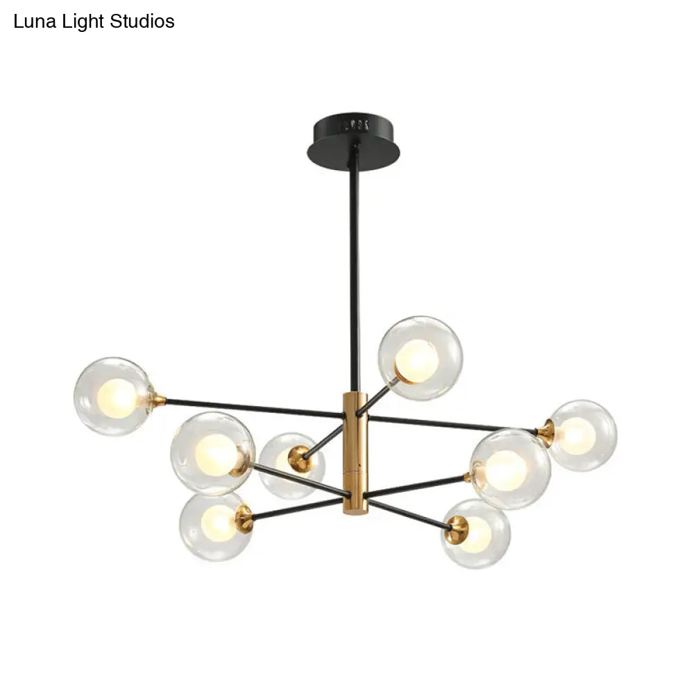 Modern Black And Gold 8-Light Glass Pendant Chandelier With Sputnik Design For Living Room