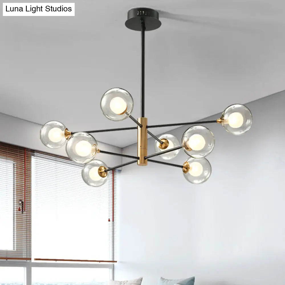 Modern Black And Gold 8-Light Glass Pendant Chandelier With Sputnik Design For Living Room