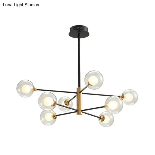 Modern Black & Gold 8-Light Pendant Chandelier With Clear Glass - Ball Living Room Hanging Lighting