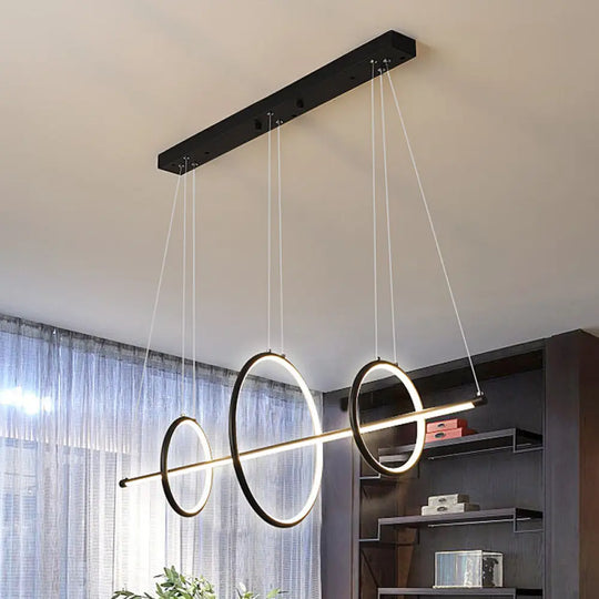 Modern Black/Gold Acrylic Linear Suspension Light With 3-Ring Design - Island Pendant Lighting Black