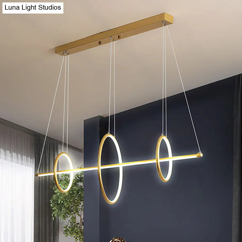 Modern Black/Gold Acrylic Linear Suspension Light With 3-Ring Design - Island Pendant Lighting