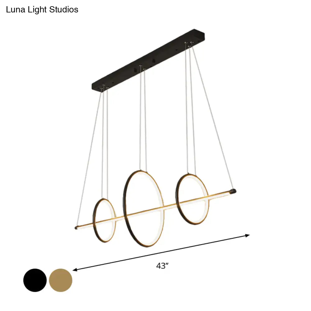 Modern Black/Gold Acrylic Linear Suspension Light With 3-Ring Design - Island Pendant Lighting