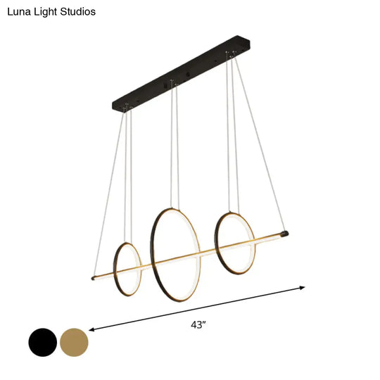 Modern Black/Gold Acrylic Linear Suspension Light With 3-Ring Design - Island Pendant Lighting