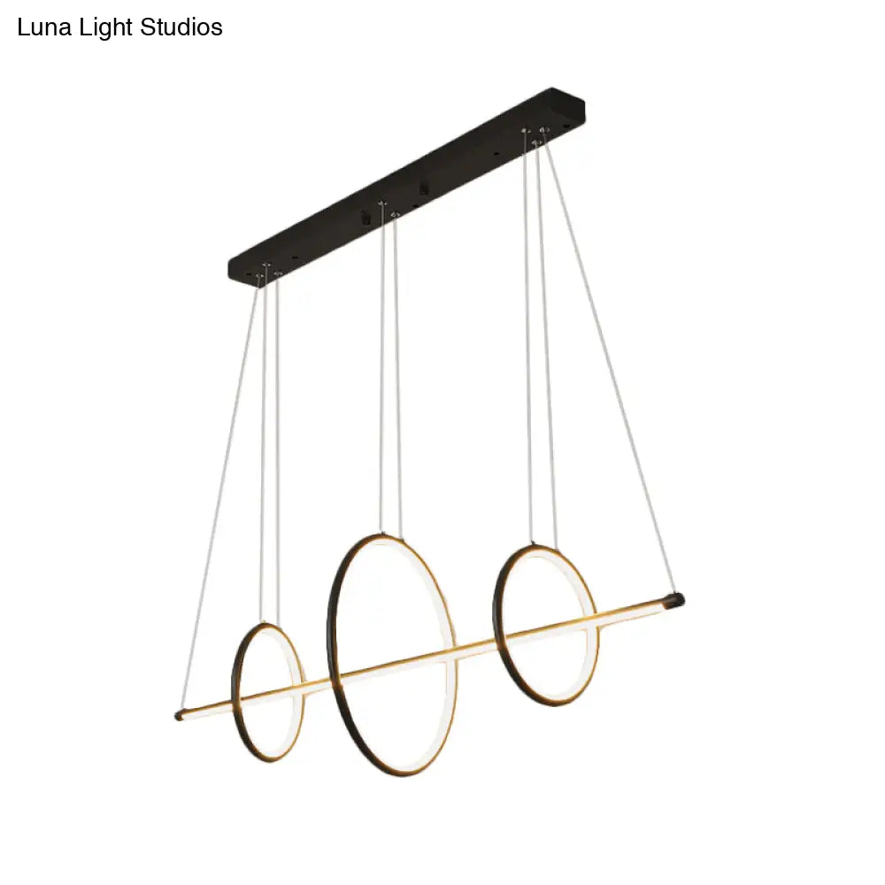 Modern Black/Gold Acrylic Linear Suspension Light With 3-Ring Design - Island Pendant Lighting