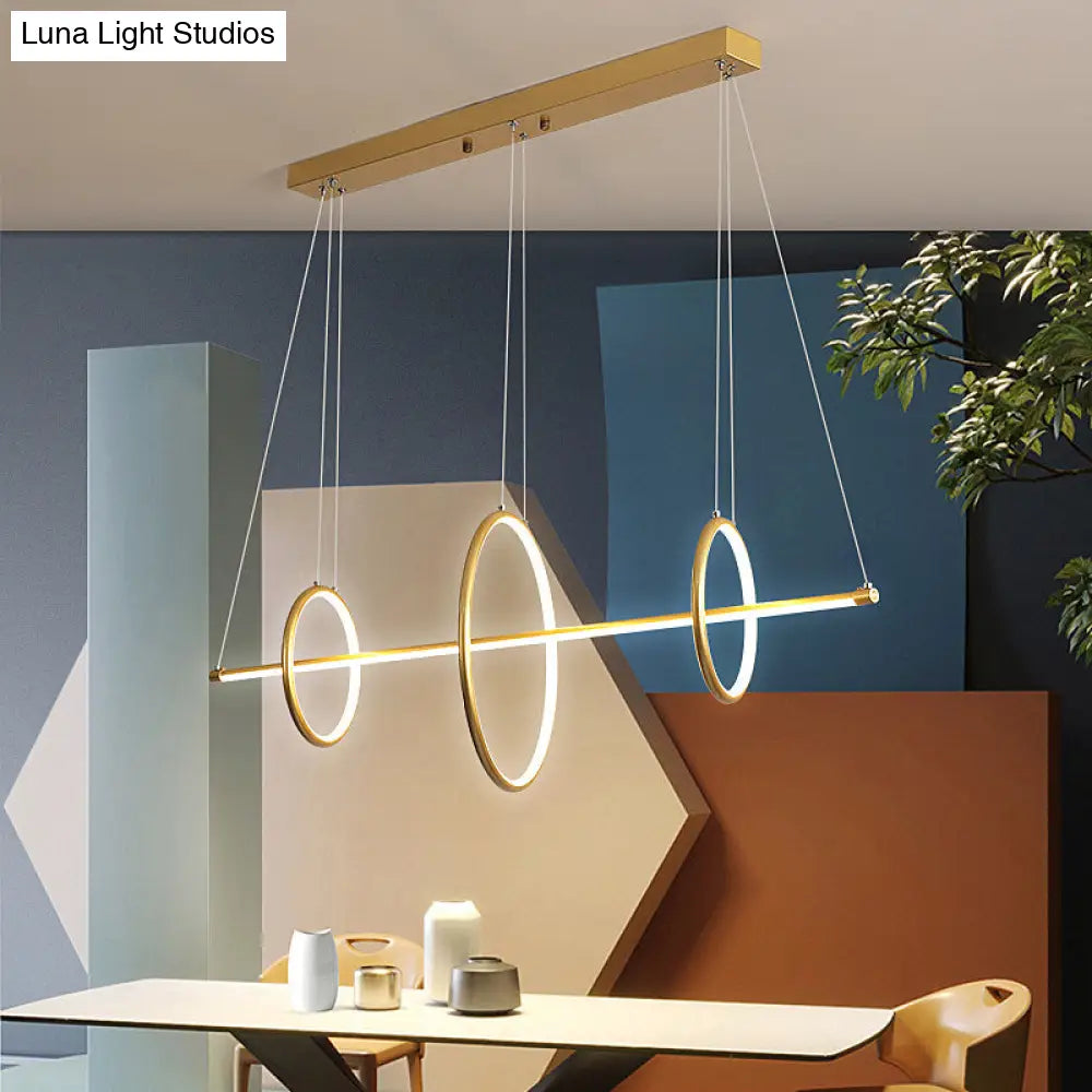 Modern Black/Gold Acrylic Linear Suspension Light With 3-Ring Design - Island Pendant Lighting