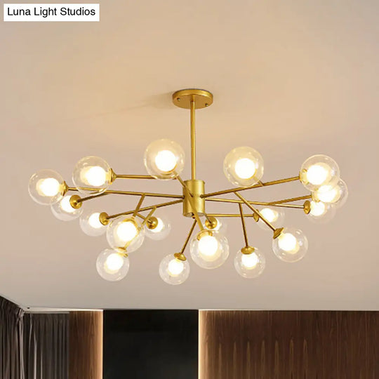 Modern 12/15/18-Light Chandelier With Clear Glass Shade And Black/Gold Ball Ceiling Pendant Lamp 18