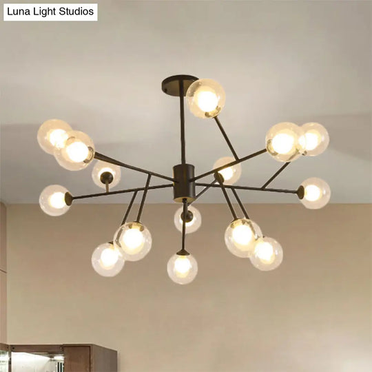 Modern 12/15/18-Light Chandelier With Clear Glass Shade And Black/Gold Ball Ceiling Pendant Lamp 15