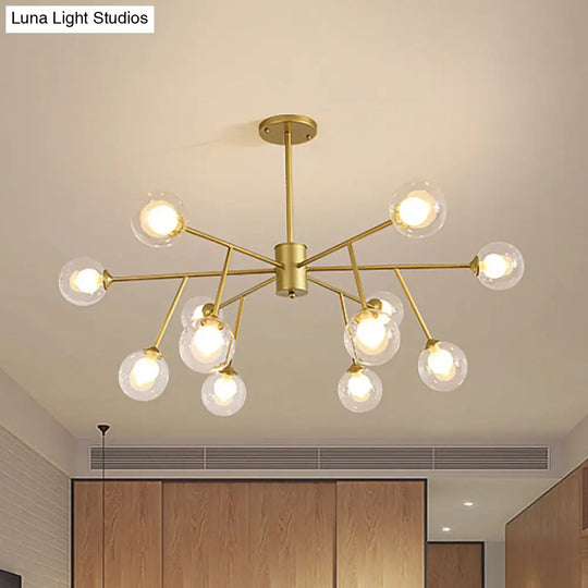 Modern 12/15/18-Light Chandelier With Clear Glass Shade And Black/Gold Ball Ceiling Pendant Lamp 12