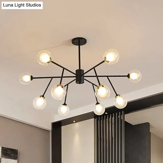 Modern 12/15/18-Light Chandelier With Clear Glass Shade And Black/Gold Ball Ceiling Pendant Lamp