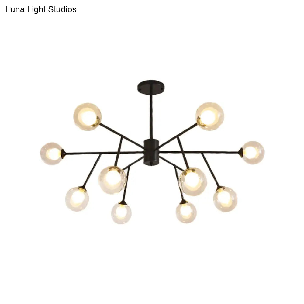 Modern 12/15/18-Light Chandelier With Clear Glass Shade And Black/Gold Ball Ceiling Pendant Lamp