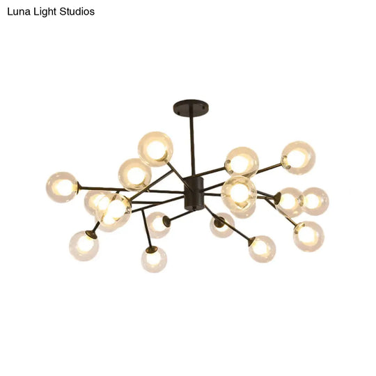 Modern 12/15/18-Light Chandelier With Clear Glass Shade And Black/Gold Ball Ceiling Pendant Lamp