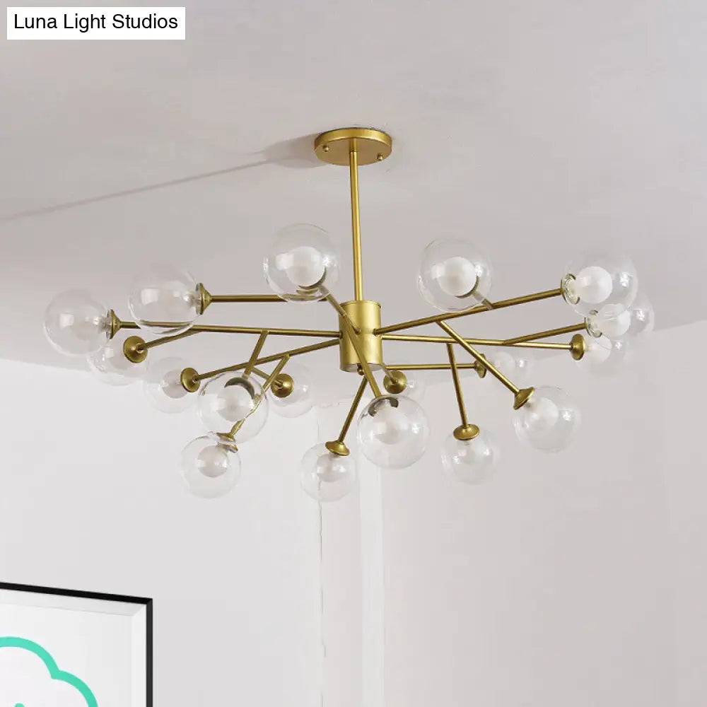 Modern 12/15/18-Light Chandelier With Clear Glass Shade And Black/Gold Ball Ceiling Pendant Lamp