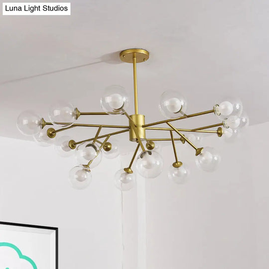 Modern 12/15/18-Light Chandelier With Clear Glass Shade And Black/Gold Ball Ceiling Pendant Lamp