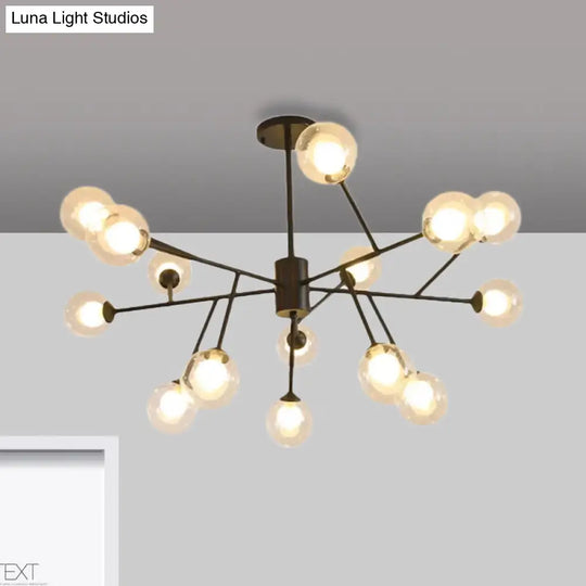 Modern 12/15/18-Light Chandelier With Clear Glass Shade And Black/Gold Ball Ceiling Pendant Lamp