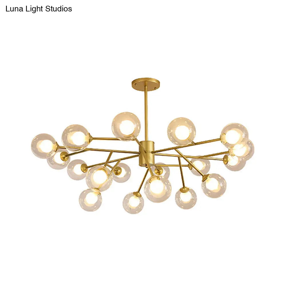 Modern 12/15/18-Light Chandelier With Clear Glass Shade And Black/Gold Ball Ceiling Pendant Lamp