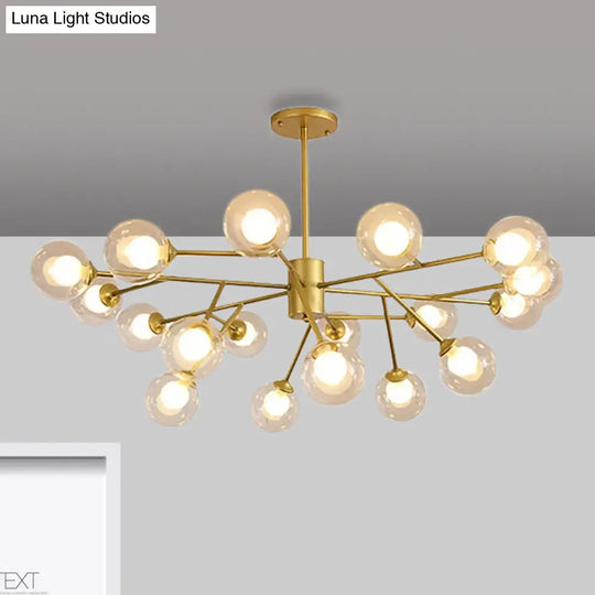 Modern 12/15/18-Light Chandelier With Clear Glass Shade And Black/Gold Ball Ceiling Pendant Lamp