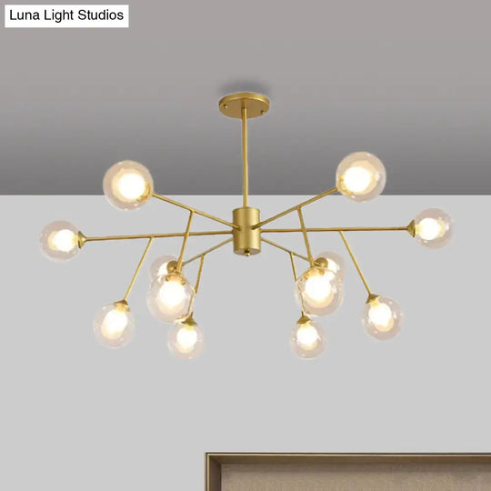 Modern 12/15/18-Light Chandelier With Clear Glass Shade And Black/Gold Ball Ceiling Pendant Lamp