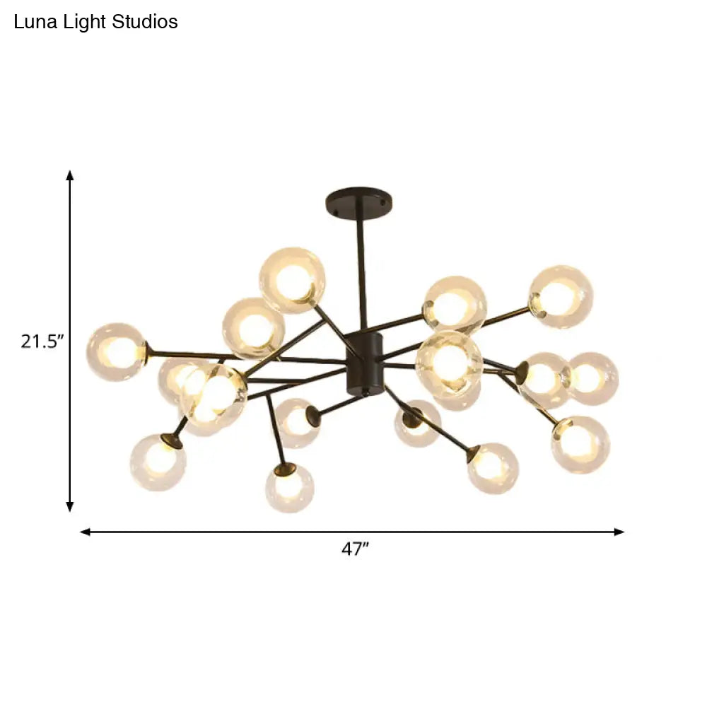 Modern 12/15/18-Light Chandelier With Clear Glass Shade And Black/Gold Ball Ceiling Pendant Lamp