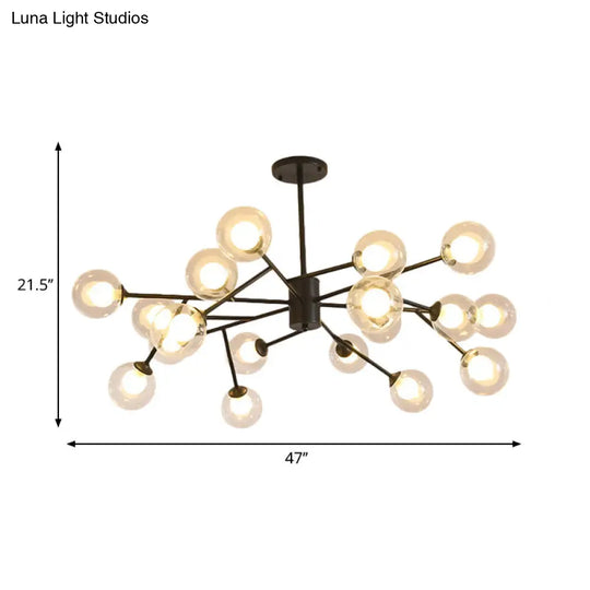 Modern 12/15/18-Light Chandelier With Clear Glass Shade And Black/Gold Ball Ceiling Pendant Lamp