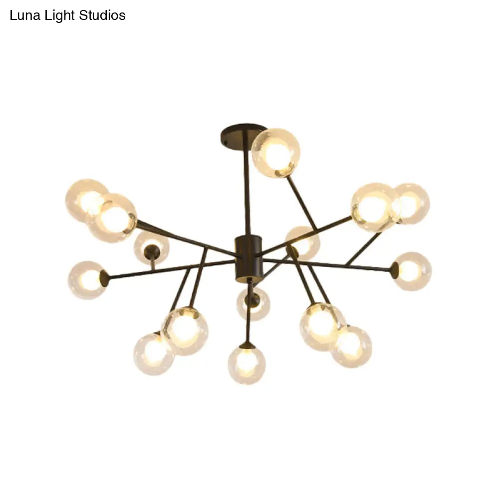 Modern 12/15/18-Light Chandelier With Clear Glass Shade And Black/Gold Ball Ceiling Pendant Lamp