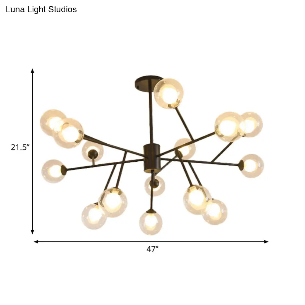 Modern 12/15/18-Light Chandelier With Clear Glass Shade And Black/Gold Ball Ceiling Pendant Lamp