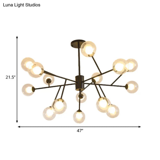 Modern 12/15/18-Light Chandelier With Clear Glass Shade And Black/Gold Ball Ceiling Pendant Lamp