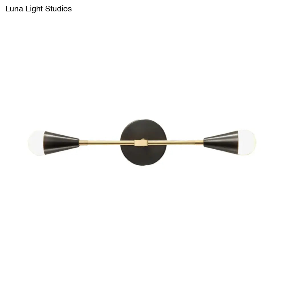 Modern Black & Gold Bedroom Wall Sconce: 2-Light Fixture With Cone Metal Shade