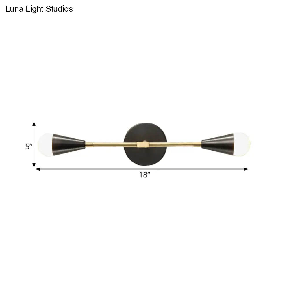 Modern Black & Gold Bedroom Wall Sconce: 2-Light Fixture With Cone Metal Shade