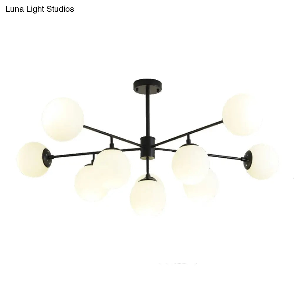 Modern Black/Gold Branch Chandelier - 7/9/11-Light Iron Pendant With White Glass Ball Shade