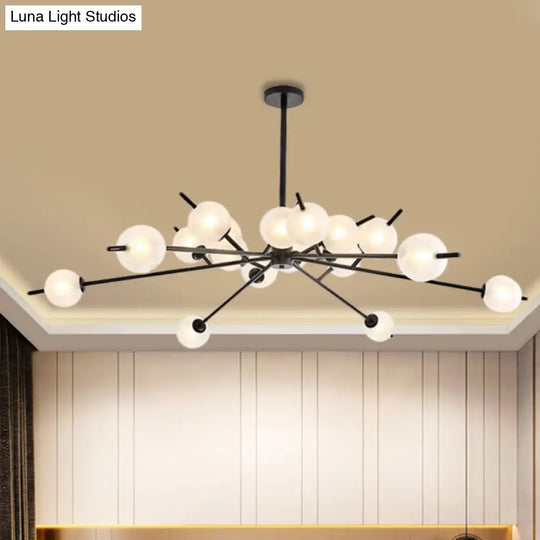 Modern Black & Gold Branch Chandelier - Bubble Shade 18 Lights Frosted Glass