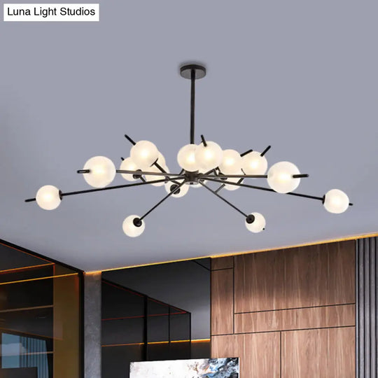 Modern Black & Gold Branch Chandelier - Bubble Shade 18 Lights Frosted Glass