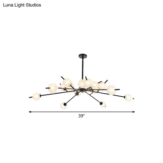 Modern Black & Gold Branch Chandelier - Bubble Shade 18 Lights Frosted Glass