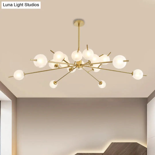 Modern Black & Gold Branch Chandelier - Bubble Shade 18 Lights Frosted Glass