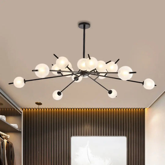 Modern Black & Gold Branch Chandelier - Bubble Shade 18 Lights Frosted Glass