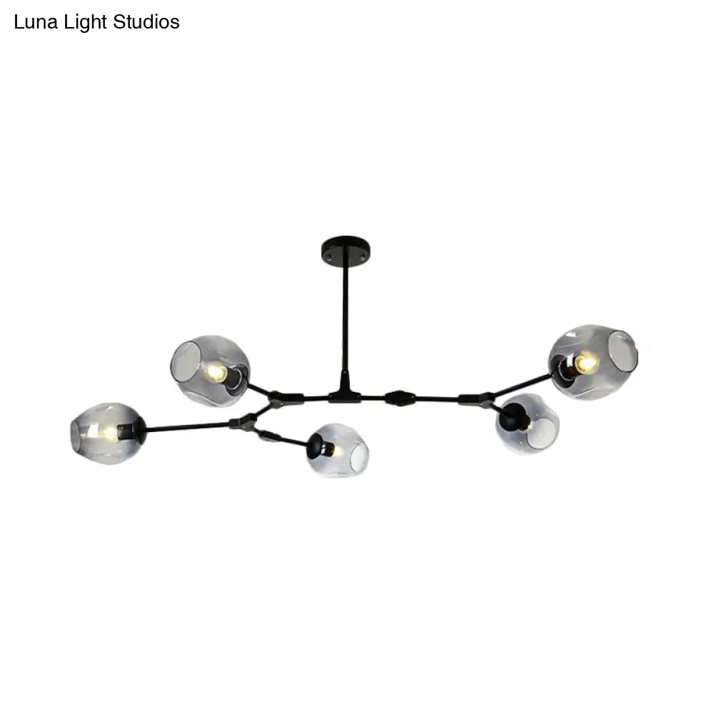 Modern Black/Gold Branch Chandelier Lamp - 5/6 Lights Smoke Gray/Tan Glass Dining Room Lighting